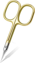 CGBE Cuticle Scissors Extra Fine Curved Blade, Super Slim Manicure Scissors for Cuticles Professional Small Scissors with Precise Pointed Tip Grooming Blades, Eyebrow, Eyelash, and Dry Skin - Gold