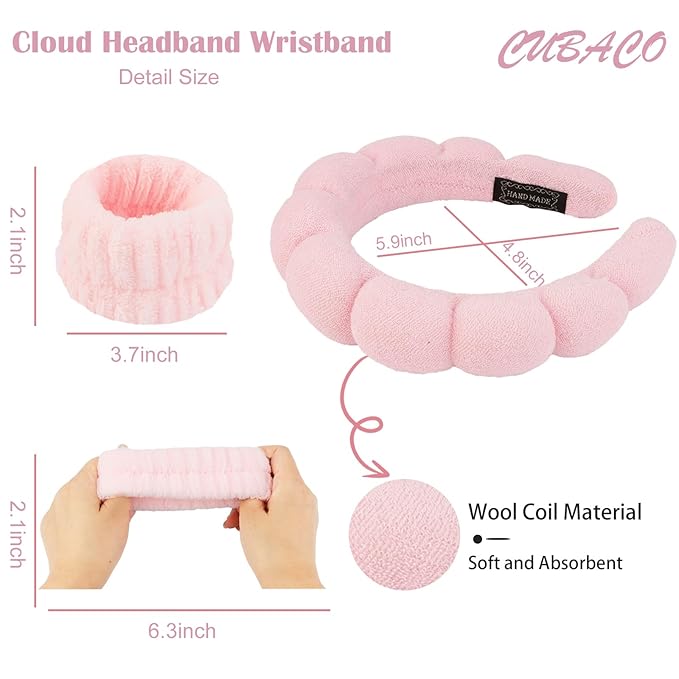CUBACO Spa Headband and Wristband Set for Women with Ice Jade Roller and Gua Sha, Skin Care Set Tools Puffy Makeup Headband Teen Girl Gifts Trendy Stuff Hair Accessories for Women