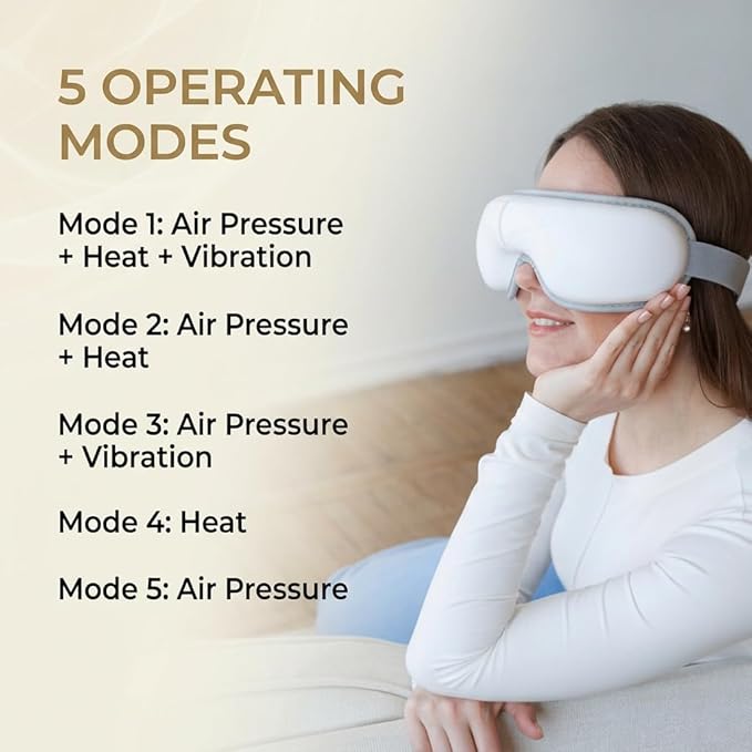 STRIDEFLOW Gentle Eye Massager for Dry Eye & Migraine Relief, LIGHT Air Compression & SOFT Warmth, FSA Eligible/HSA Eligible, Foldable Rechargeable Eye Mask, One-Button Easy Operation, Mothers Day