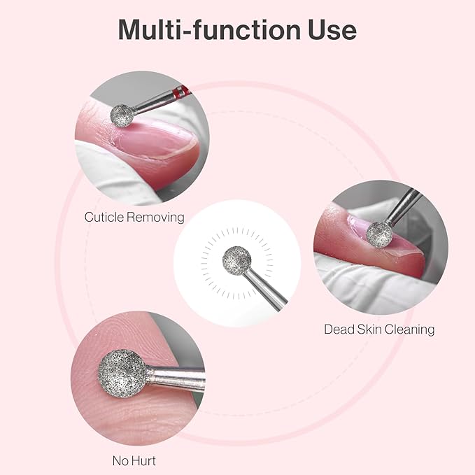 MelodySusie Ball Shape Cuticle Clean Nail Drill Bit 3/32'', Professional Safety Carbide Diamond Nail Bit Nail Cleaner for Cuticle Dead Skin Nail Prepare, Two Way Rotate, Manicure Nail Salon Supplies