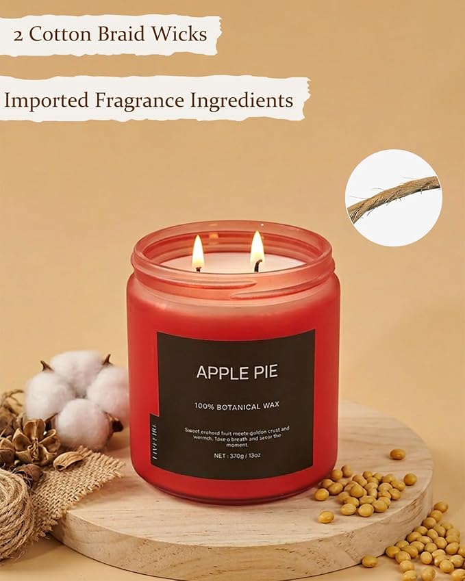 Apple Pie Home Scented Candles, 13oz Organic Soy Wax, 76-Hour Clean Burning, Natural Candles Non Toxic, Warm & Sweet Gourmand Scent for Relaxation, Aromatherapy Housewarming Candle for Men Women