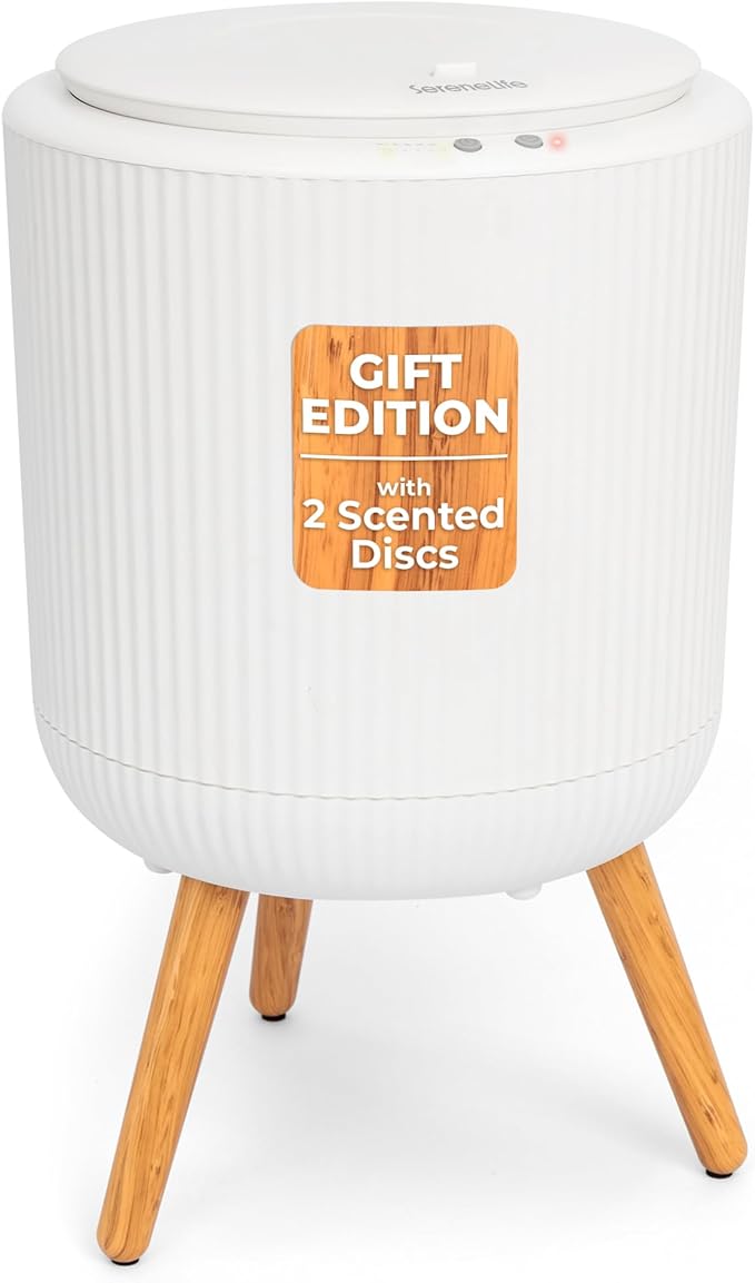 SereneLife Freestanding Towel Warmer Bucket – 18" Hot Towel Warmer with Legs for Bathroom & Spa, 12L Capacity, Built-In Timer, Aroma Discs & LED Indicator, Fits One Towel or Robe, Gray