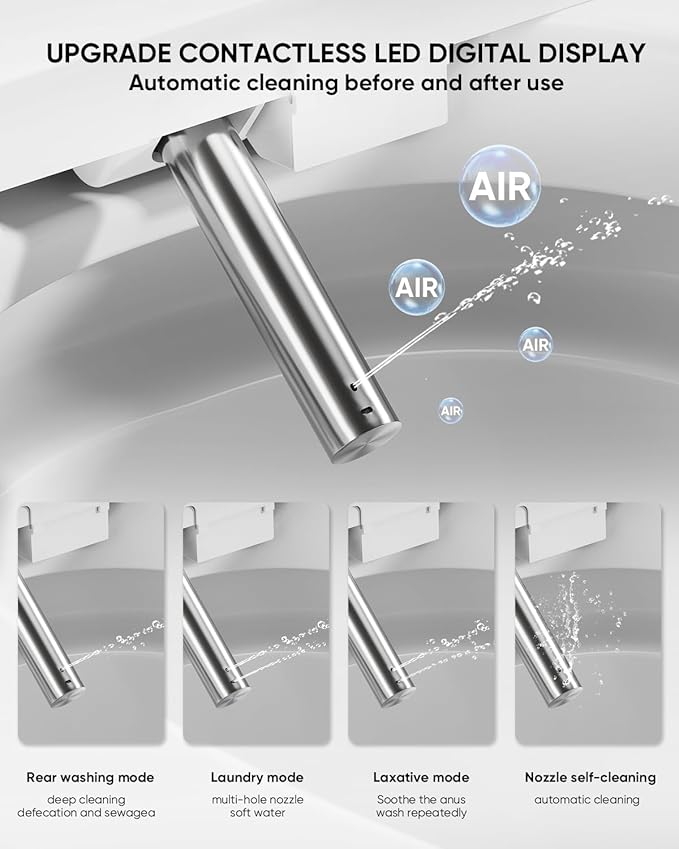 TDH Smart Toilet, Tankless Toilets with Foot Sensor Operation, Heated ToiletSeat with Warm Water Sprayer and Dryer, LED Display with Fahrenheit, Round Toilet Seat