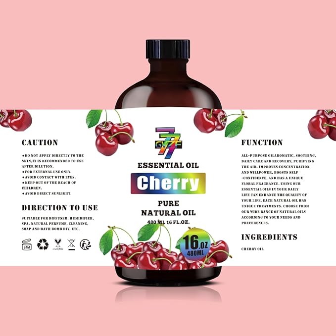 Cherry Essential Oil - GV77ZF Cherry Oils for Diffusers, Humidifiers, DIY Candles, Soap, Cleaning, Home, Office, Yoga, Massage, Gifts - 16 fl oz (480 ml)