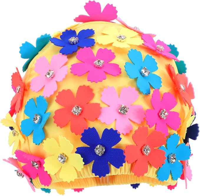 Toyvian Ladies Flower Swimming Cap, Simulation Floral Petal Swim Hat for Women, Rhinestone Bathing Hat for Pool Beach Spa
