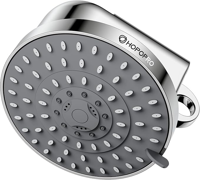 High Flow Filtered Shower Head, HOPOPRO 5 Modes High Pressure Fixed Showerhead with NSF Certified Filter Replacement Cartridge, Remove 99% Chlorine, Improves Skin Hair Condition (6 Inch Silver)
