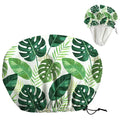 Tropical Leaves Reusable Shower Cap Green Monstera Double Layer Waterproof Shower Caps Large Elastic Hair Cover Adjustable Hair - Drying Caps for Woman Man Bath SPA Travel One Size Fits Most
