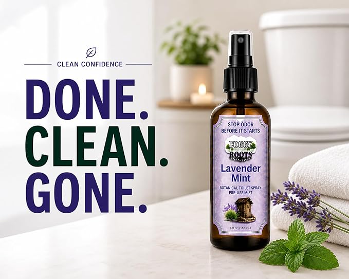Lavender Toilet Spray – Stops Odor Before It Starts, Bathroom Odor Eliminator for Toilet, Traps Odors Below the Surface, 4 oz (200+ Uses) Travel Size for Home, Work & On-the-Go