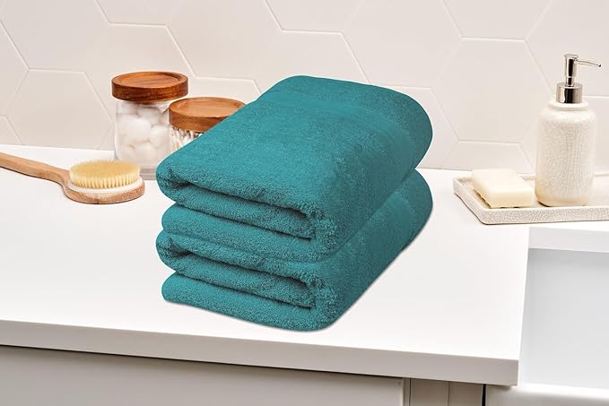 100% Cotton Luxury Bath Sheets - 35" x 70" - 600 GSM Cotton Towels for Bathroom - Set of 2 Super Soft, Highly Absorbent Bath Sheet - Oeko-Tex Certified (Teal)