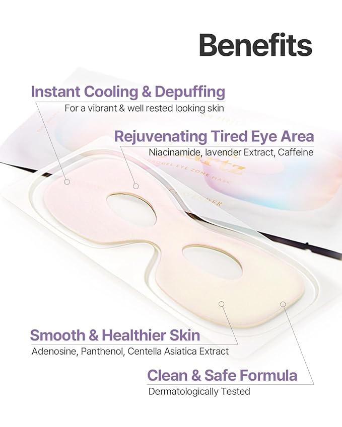 Petitfee Aura Quartz Hydrogel Eye Zone Mask 5ea (9g*5) - Lavender Mask for Entire Eye Area, Instant Cooling, Puffiness, Morning Quick Care, Rejuvenating Tired Skin, Brighter Complexion