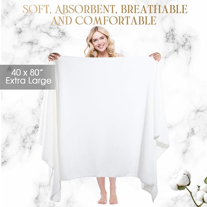 Peryiter Oversized Bath Towels Set of 6 for Adults 40x80 Inches Extra Large Bath Towel Sets Bathroom Sheets Jumbo Shower Towels Quick Dry Absorbent Soft Microfiber for Adults(White)
