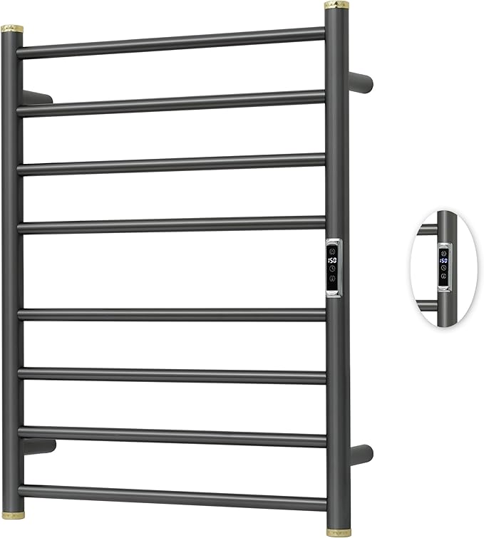 Electric Towel Warmer Rack,Heating Towel Warmer,Timer & Temperature Control,Wall-Mounted Plug-in for Bathroom,Gunmetal Grey,Stainless Steel,8-Bar(27.56x20.87x4.41in)