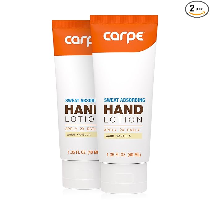 Carpe Sweat Absorbing Hand Lotion (Pack of 2) A dermatologist-recommended smooth lotion that helps stop hand sweat, great for hyperhidrosis or excessive sweat (Warm Vanilla)