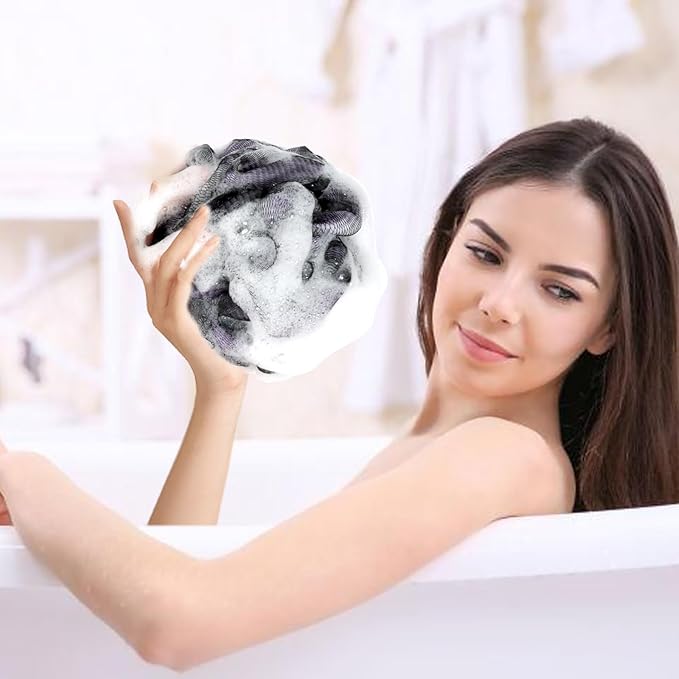 Carrie Joe Loofah Sponge Soft Mesh Shower Puffs for Body Wash Bath Sponge Body Scrubber for Women & Men Body Exfoliator-Bathing Accessories(60G L 4Pcs)