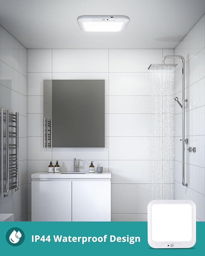 wowatt Rechargeable Battery Operated Ceiling Light, Motion Sensor Light Indoor Wireless Shower Lamp with Remote 3000K 4500K 6500K Dimmable Timing for Closet, Shower, Hallway, Patio