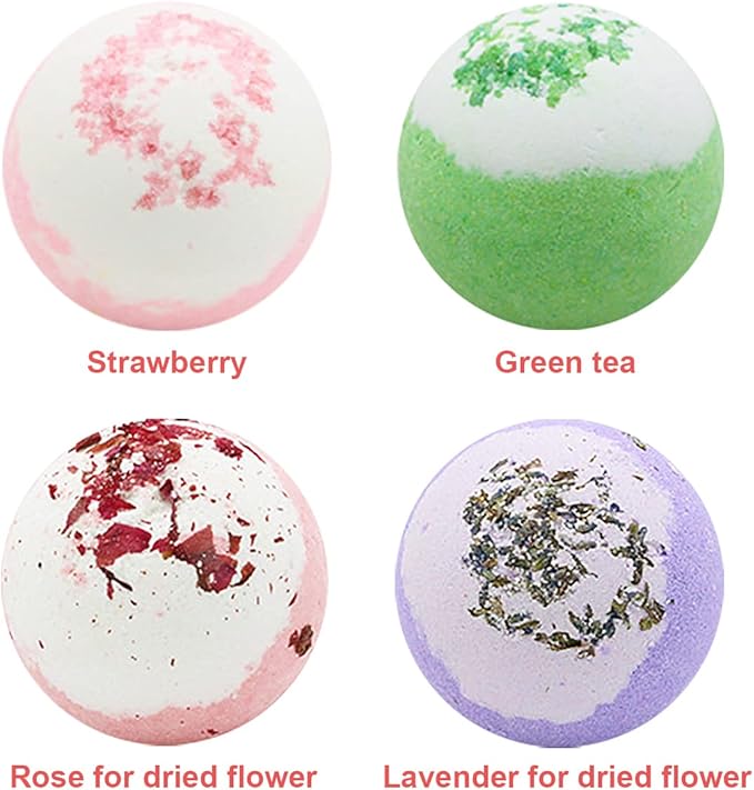 Dried Flower Bath Salt Balls,Rose Extract Essential Oils,Moisturizing Dry Skin,Fizzy Spa,Self Care,Bubble Bath Bomb Gifts Idea for Men Women