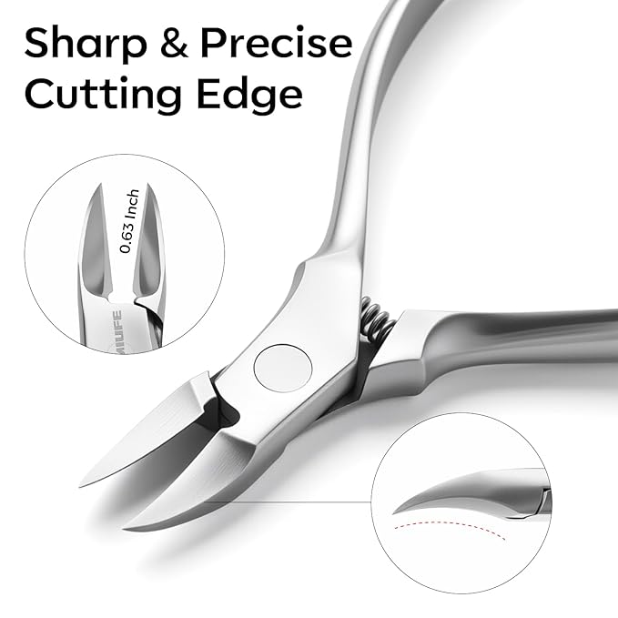FAMILIFE Cuticle Nippers Scissors – Professional Stainless Steel Cuticle Trimmer for Thick Nails, Ingrown Toenails & Seniors, Sharp Durable Blades with Ergonomic Handle for Salon & Home Use