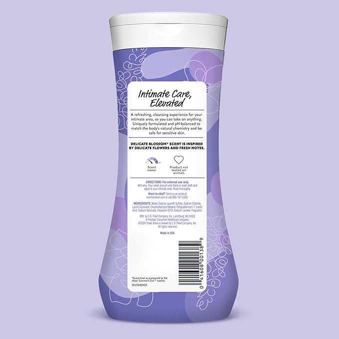 Summer’s Eve Feminine Wash, Delicate Blossom, Daily pH-Balanced Body Wash for Women, Feminine Care to Remove Vaginal Odor, Gynecologist Tested, 15 Fl Oz