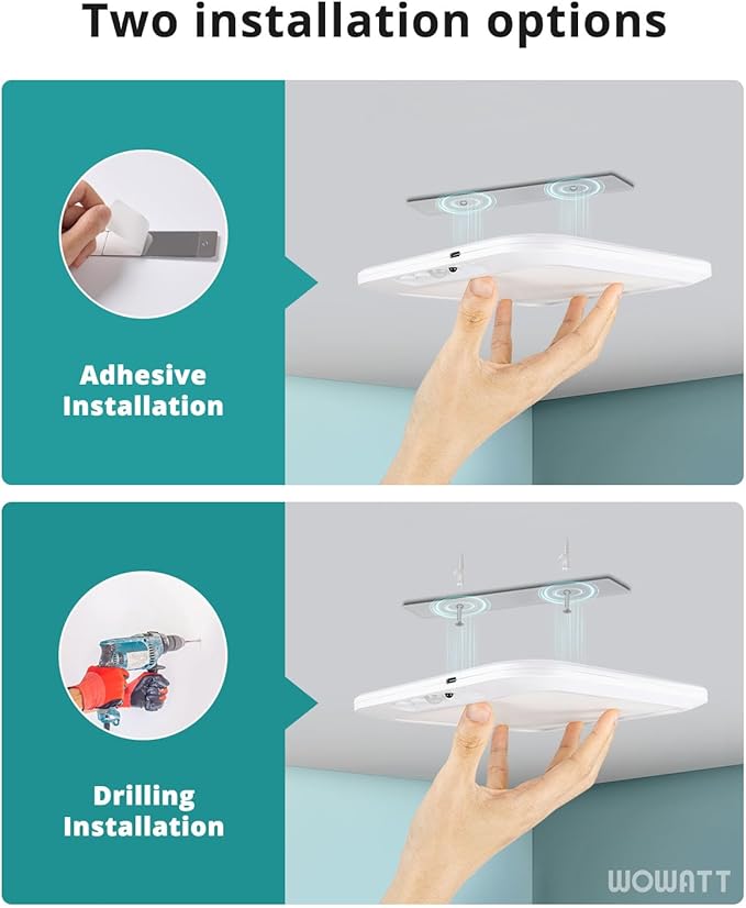 wowatt Rechargeable Battery Operated Ceiling Light, Motion Sensor Light Indoor Wireless Shower Lamp with Remote 3000K 4500K 6500K Dimmable Timing for Closet, Shower, Hallway, Patio
