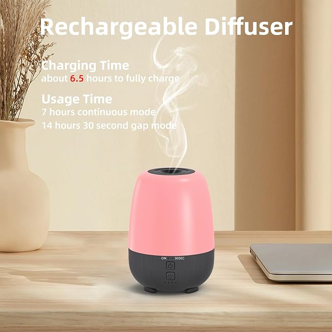 SEEDSEEL 150ML Rechargeable Battery Operated Essential Oil Diffuser, Portable Cordless Aromatherapy Diffuser,7-Hour Runtime with 7 LED Color Changing Lights