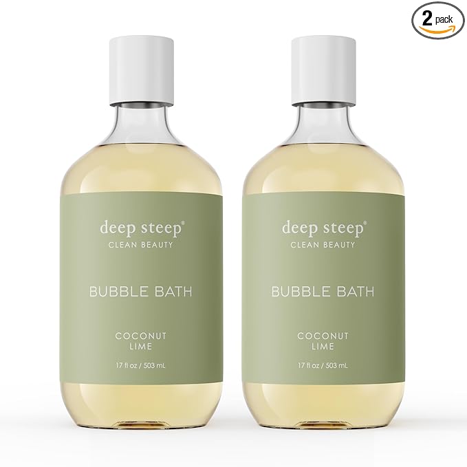 Deep Steep Bubble Bath, Coconut Lime 17 oz (Pack of 2) – Hypoallergenic, Clinically Tested Soothing Soak with Shea Butter & Argan Oil – Sulfate-Free