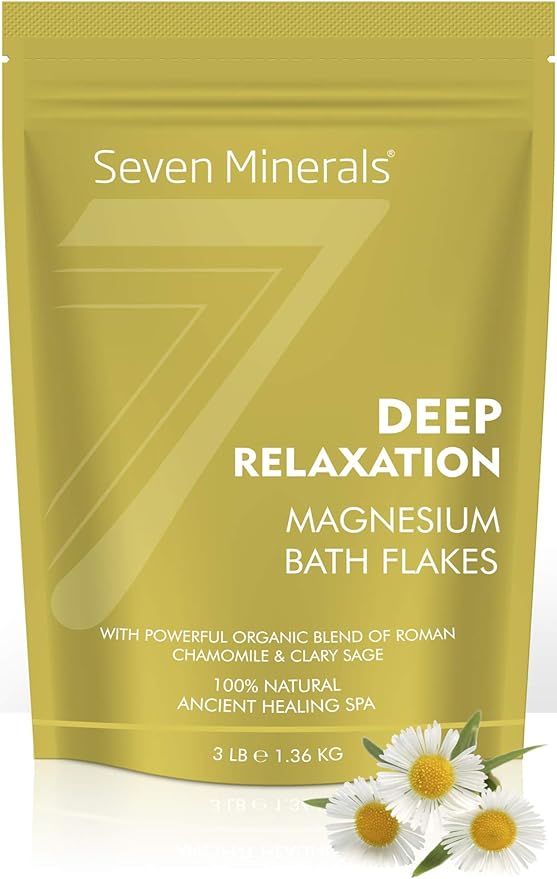 Seven Minerals Deep Relaxation Magnesium Chloride Flakes 3lb – Absorbs Better Than Epsom Salt - Unique Full Bath Soak Formula for Stress and Relaxing with Roman Chamomile & Clary Sage