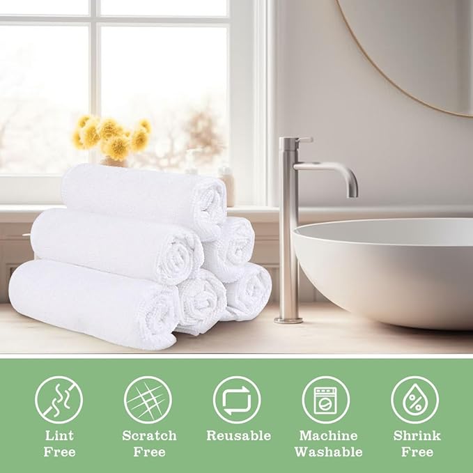 UNIMADE Washcloths Bulk - 10 Pack - Face Towels (12" x 12"), Highly Soft Wash Cloths and Hand Towels, Fast Drying Multi-Purpose Microfiber Cleansing Cloths for Bathroom, Hotel, Spa, and Salon - White