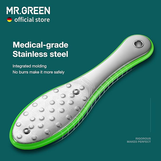 MR.GREEN Foot File Double Sided Pedicure Foot Care Tools Professional Callus Remover Foot Rasp Stainless Steel Foot Scrubber for Feet (Green)