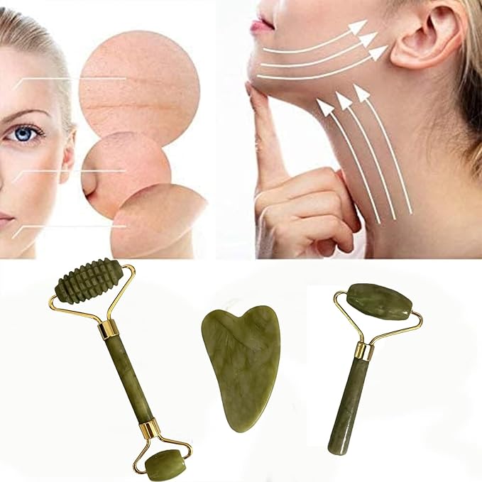 Jade Roller and Gua Sha Set 2,Gua Sha Facial Tools,Face Roller,Jade Roller for Face,Guasha Tools for Face,Self Care Kit for Men Women