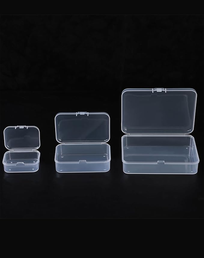 LJY 28-Piece Plastic Storage Containers with Lids (3 Assorted Sizes), Rectangular Organizer Box Set Clear Organizer Bins for Beads & Jewelry Findings, Instant Visibility, Transparent