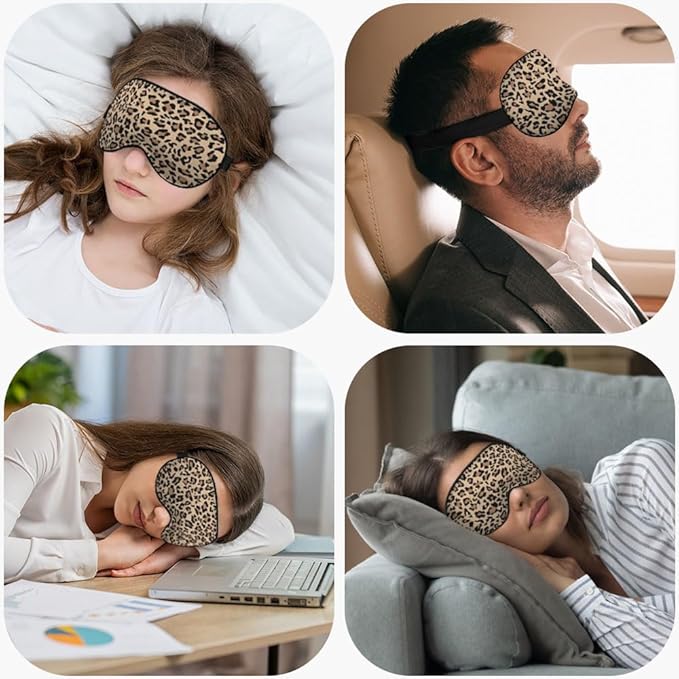 Leopard Print Sleep Mask Eye Mask Animal Skin Brown Sleep Mask Light Blocking Adjustable Smooth Soft Eye Masks for Women Deep Rest Travel