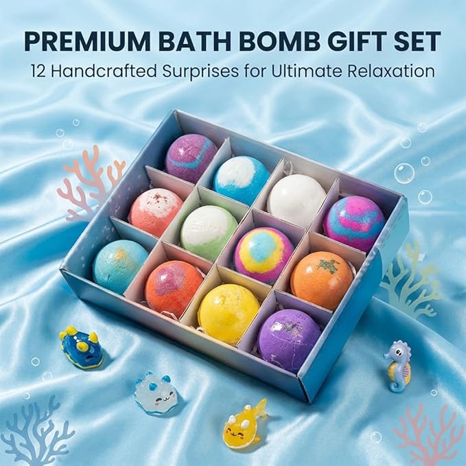 Bath Bombs with Surprise Inside, 6/12 Pack Fizzy Bubble Bath Gift Set, Dinosaur Egg & Ocean Theme Bath Fizzies, Natural Sea Salt Color Changing Spa Easter Bath Balls (Zoo Animal 12PC)