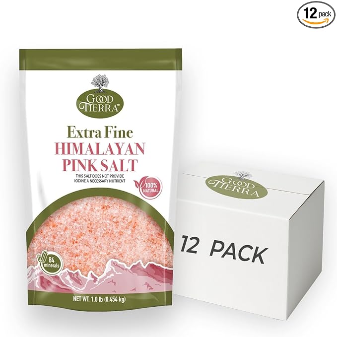 Good Tierra Himalayan Pink Salt Pouch - Extra-Fine Grain - 1 Lb (12 Pack - 12 Lbs) - Kosher - Non GMO