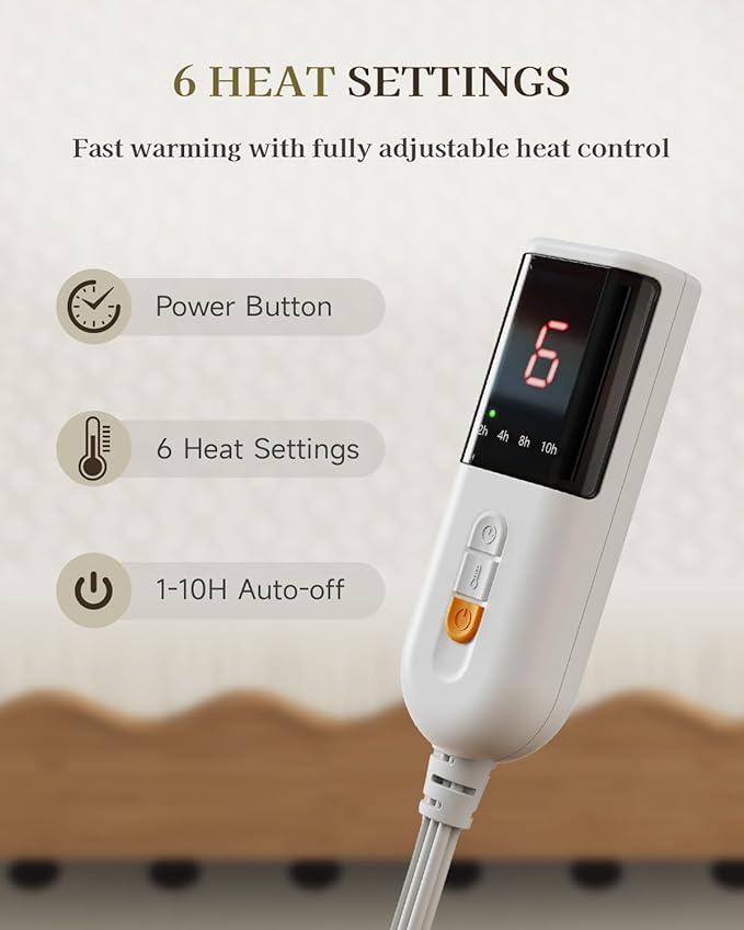 Gotcozy Heated Mattress Pad Queen Size Dual Control - Electric Mattress pad fit up to 15‘’with 6 Heat Seatings & 10 Hour Auto Off ETL Certified Machine Washable(White)