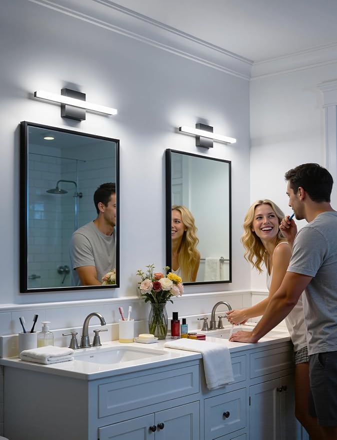 Combuh LED Bathroom Light Fixtures Over Mirror, 16 Inch 9W Black Vanity Light Bar for Bathroom, IP44 Modern Bath Wall Lighting Fixture Indoor Cool White 6000K