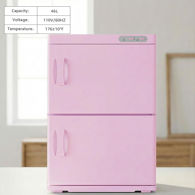 TABU Hot Towel Warmer Cabinet, 46L Extra Large Professional Towel Heater with Stainless Steel Racks & Water Drip Tray, for Spa, Salon, Barber and Home, Pink