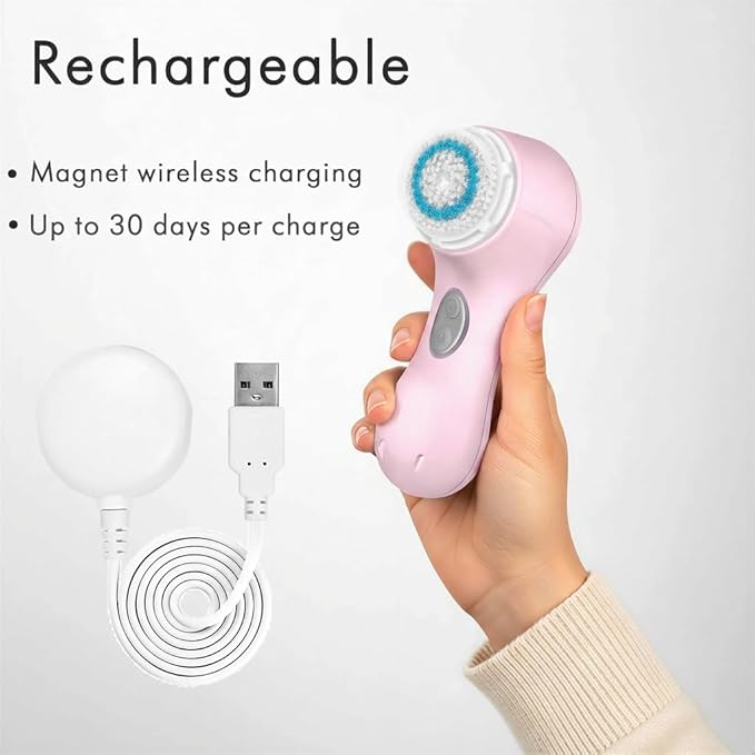 Microtree Electric Facial Cleansing Brush, No Rotation, Sonic Vibrating Deep Clean, Face Brushes for Cleansing, Rechargeable Face Scrubber Exfoliator for All Skin Types, Non Spin