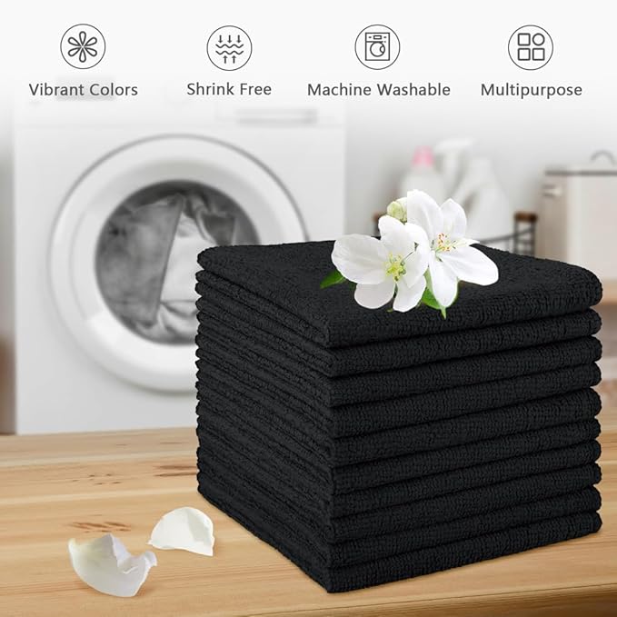 Orighty Washcloths, 5 Pack Microfiber Face Towels, Highly Absorbent and Soft Feel Wash Cloths & Hand Towels for Bathroom, Hotel, Spa, and Gym, 11.5x11.5 Inch, Black