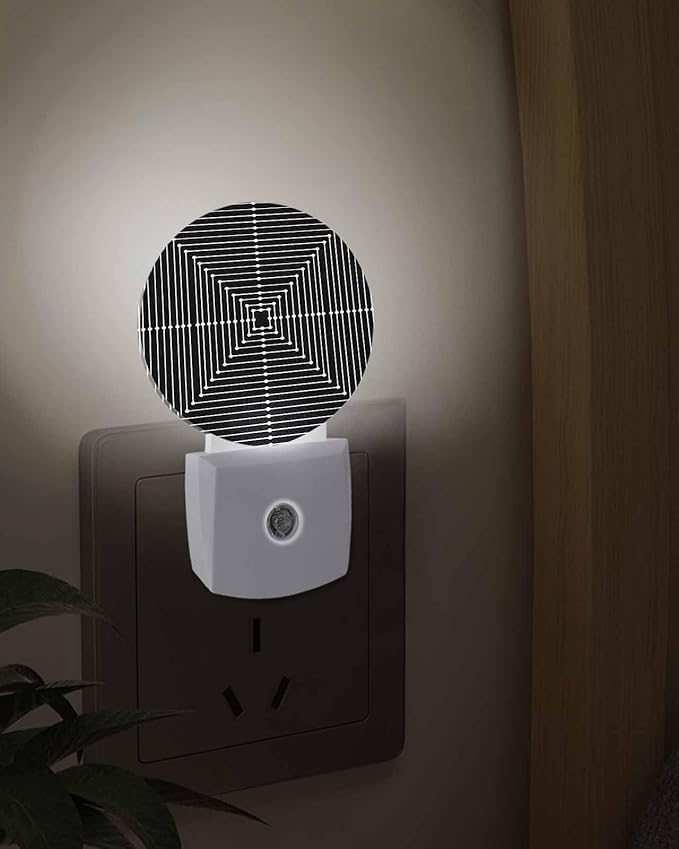 Night Lights Auto Sensor Black Aesthetic Night Light Lines Perspective Box Round Lamp Plug-in LED Nightlights Dusk to Dawn for Living Room Bedroom Bathroom Hallway Wall Decor
