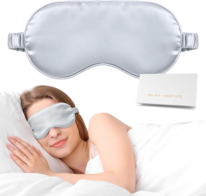 Silk Sleep Mask,Eye Mask for Sleep Women Men,Mulberry Sleeping Mask with Adjustable Strap,Blindfold Blackout Eye Mask for Travel and Full Night's Sleep,Nap