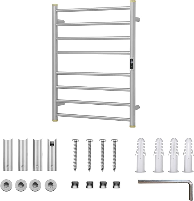 Electric Towel Warmer Rack,Heating Towel Warmer,Timer & Temperature Control,Wall-Mounted Plug-in for Bathroom,Brushed,Stainless Steel,8-Bar(27.56x20.87x4.41in)