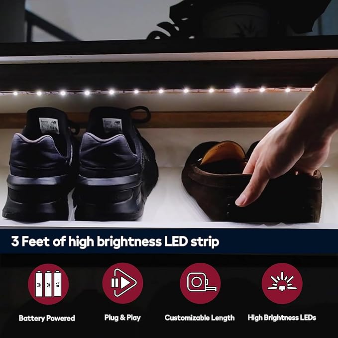 BestLuz Battery Powered LED Strip Lights, 3 Pack 40 Inch Battery Operated LED Strip Lights for Shelves and Under Cabinet Indoor Use, Cordless LED Light Strips Warm White 2700K