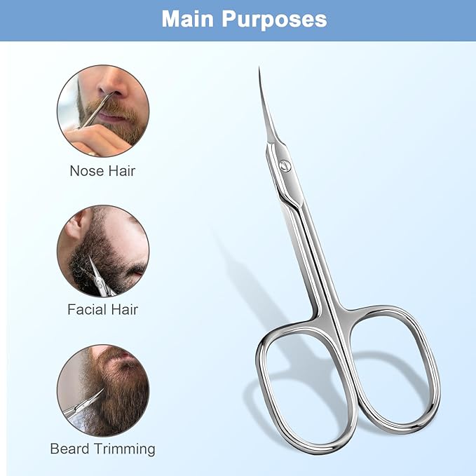 Lermende Cuticle Scissors with Curved Sharp Tip, Portable Small Scissors Professional Cuticle Cutter, Multi-Purpose Russian Manicure Cuticle Trimmer for Eyebrow, Nail, Eyelash, Beards (Silver)