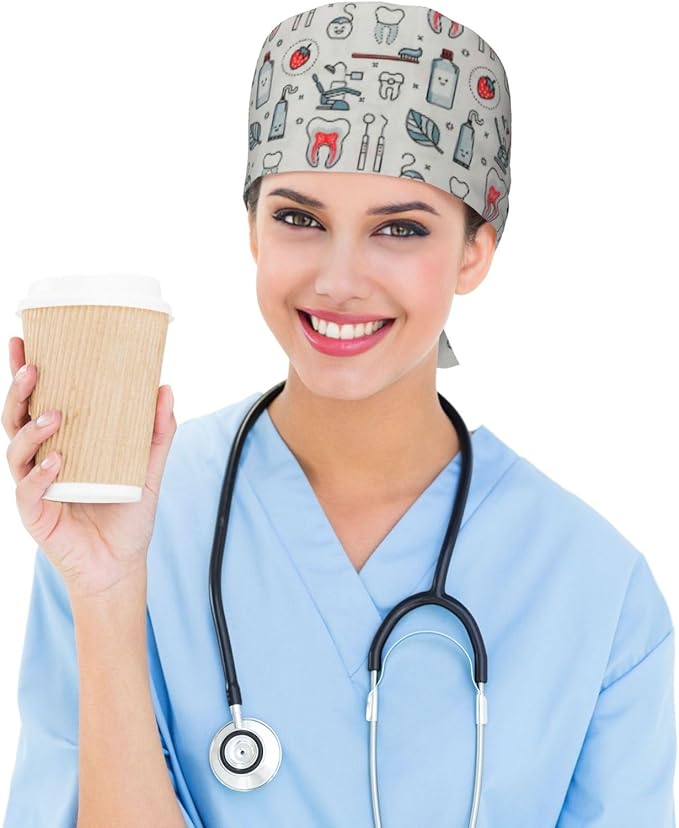Working Cap Scrub Caps with Sweatband Adjustable Tie Back Hat Nurse Surgical Caps Unisex