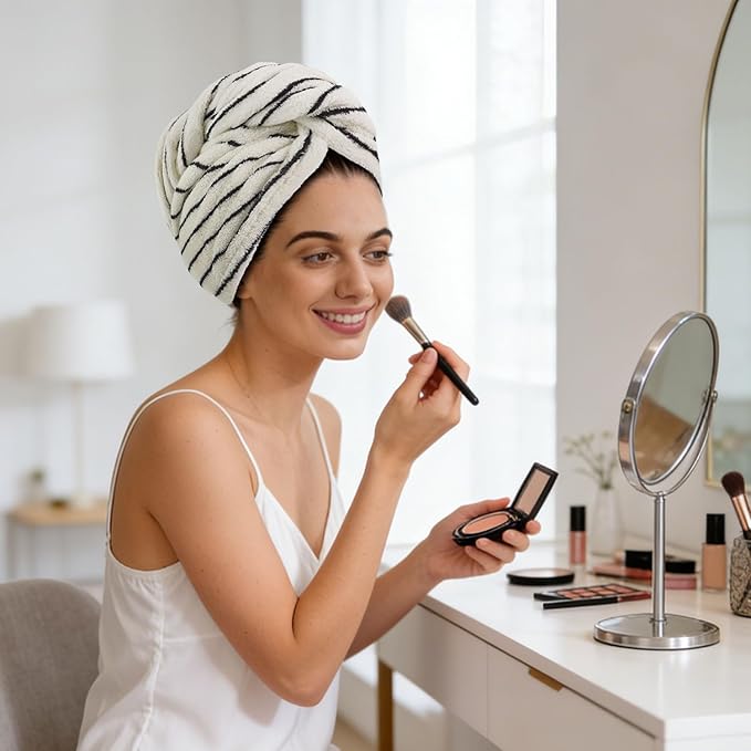 Jacquotha Cotton Hair Towels Wrap for Women, 3 Pack (Black, Pink, Green) – Quick Drying Hair Turban Towel for Wet Hair, 25” x 9.5”, Shower Spa Travel