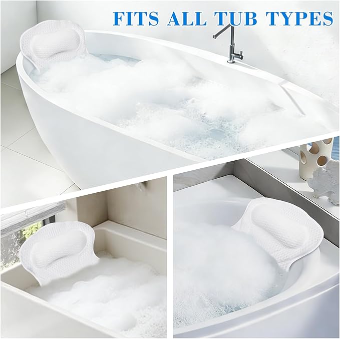 Bath Pillow Bathtub Pillow, Extra Soft & Comfortable Bath Pillows for Tub Head Neck and Back Support, with 4D Air Mesh Cushions & Non-Slip Suction Cups,Fits All Bathtub