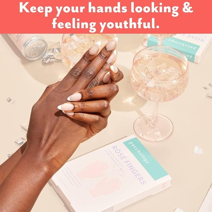 Patchology Rosé Fingers Renewing Hand Mask - Strawberry-Scented Moisturizing Gloves with Shea Butter for Dry & Cracked Hands, Repairing Hand Treatment for Baby Soft Skin, Self-Care Essential - 1 Pair