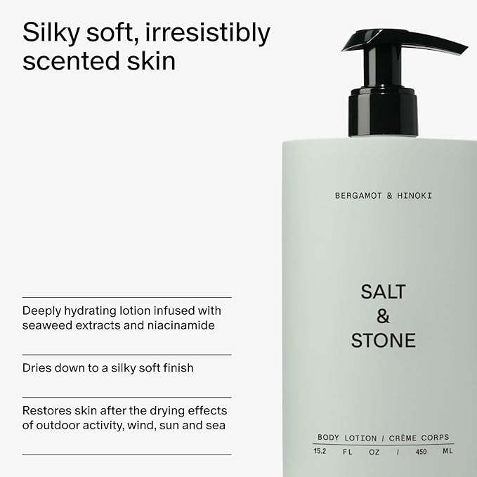 Salt & Stone Body Lotion for Women & Men | Bergamot & Hinoki | Hydrates, Nourishes & Softens Skin | Restores Dry Skin | Fast-Absorbing | Cruelty-Free & Vegan | 15.2 fl oz