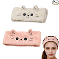 2 PCS Cute Cat Ear Spa Headband For Washing Face, Skincare Makeup Headbands For Women, Soft Coral Fleece Hair Accessories (Beige+ Pink)