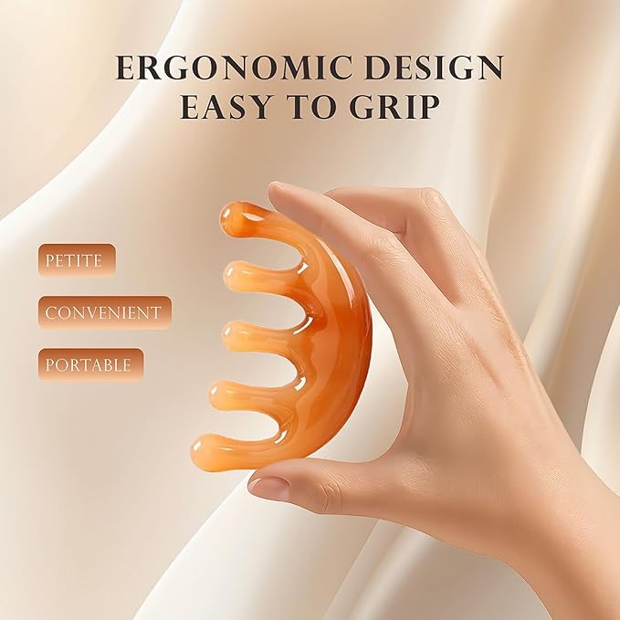 Scalp Massager for Hair Growth Resin Manual Head Scalp Massage Tool Wide Tooth Hair Massage Comb for Stress Relax Portable Handheld Mini Gua Sha Tool Body Face Neck Nose Eyes Legs Acupoint Guasha Comb
